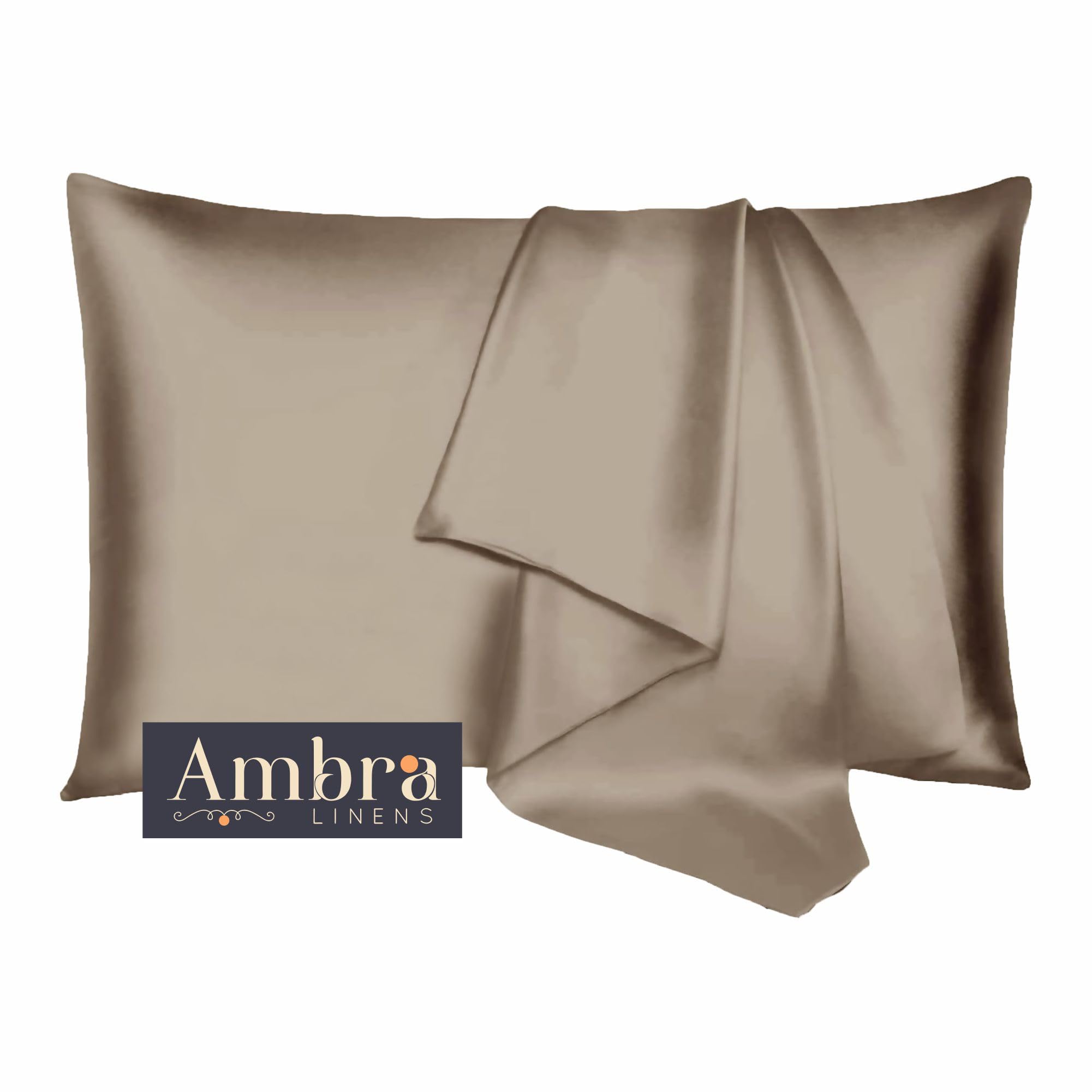 Ambra LinensPremium Luxury Silky Soft Pillow Cover, Solid Color,Silk Like Soft, Skin Friendly, Compatible with All Bedding Styles, Set of 2 Covers for All-Season use (Taupe)