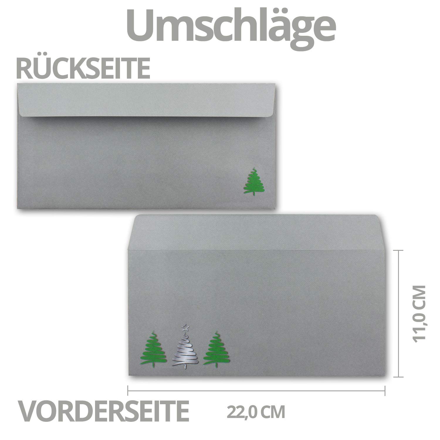700 buste per lettere, formato DIN lungo, con albero di Natale, con chiusura adesiva, 110 x 220 mm, 120 g/m², motivo per aziende e private
