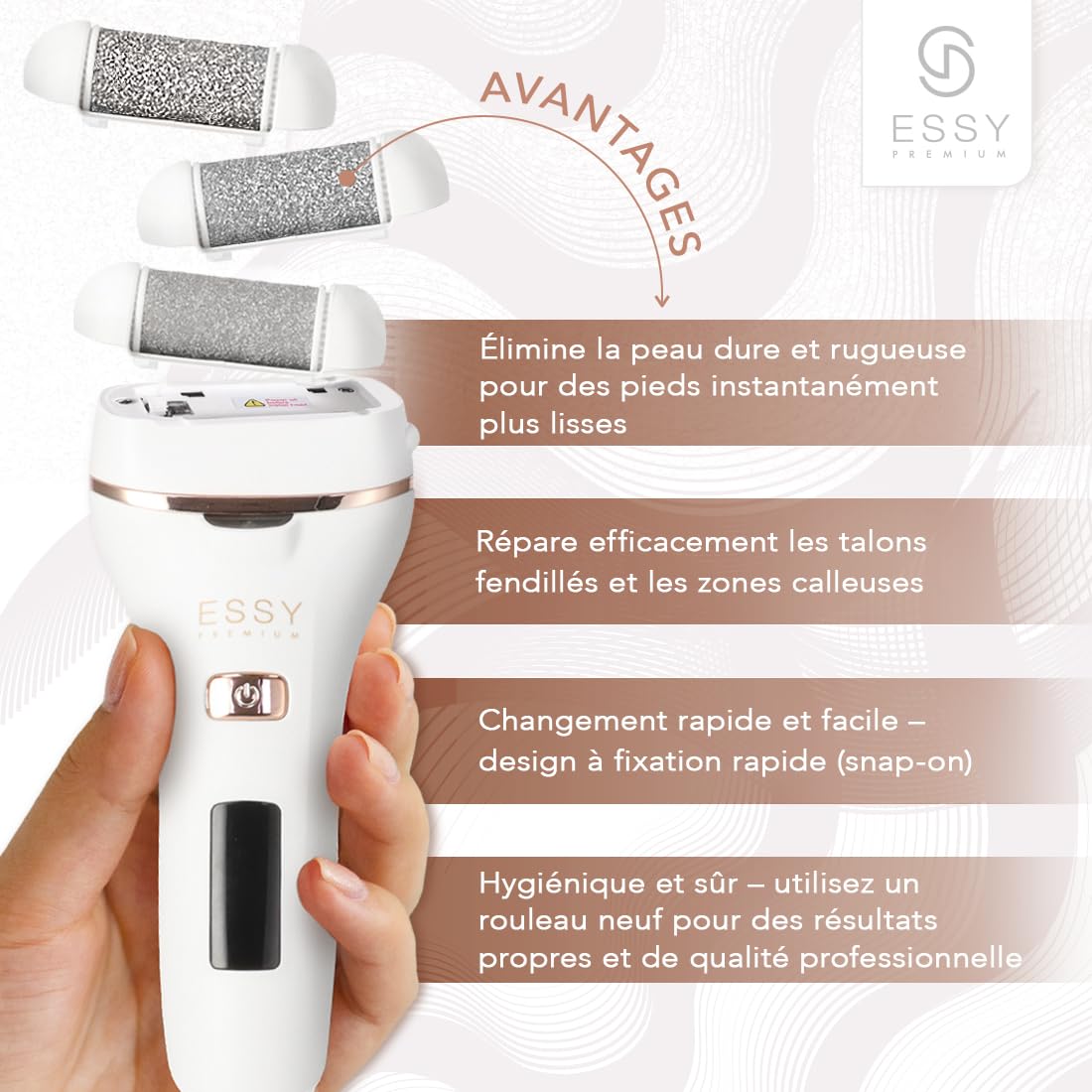 Lima Eléctrica Para Pies Essy Y 3 Rodillos De Repuesto Adicionales Bundle
