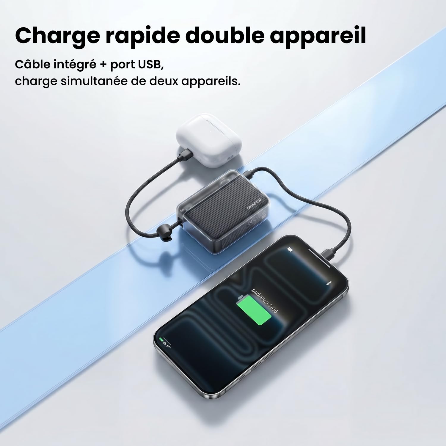 SHARGE 10000mAh Batterie Externe 20W USB-C avec Câble Intégré