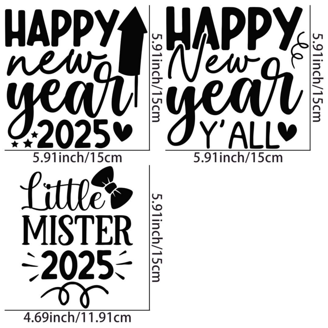 Happy New Year 2025 Iron Transfer Patch Heat Transfer Sticker Vinyl Design Iron Applique T-Shirt Clothing DIY Craft Applique Clothing Decoration