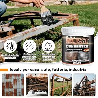 Wadities Convertitore di ruggine e primer per metalli 2 in 1, vernice antiruggine nera opaca da 1kg per metalli, vernice resistente al calore per telai, telai, imbarcazioni e applicazioni industriali