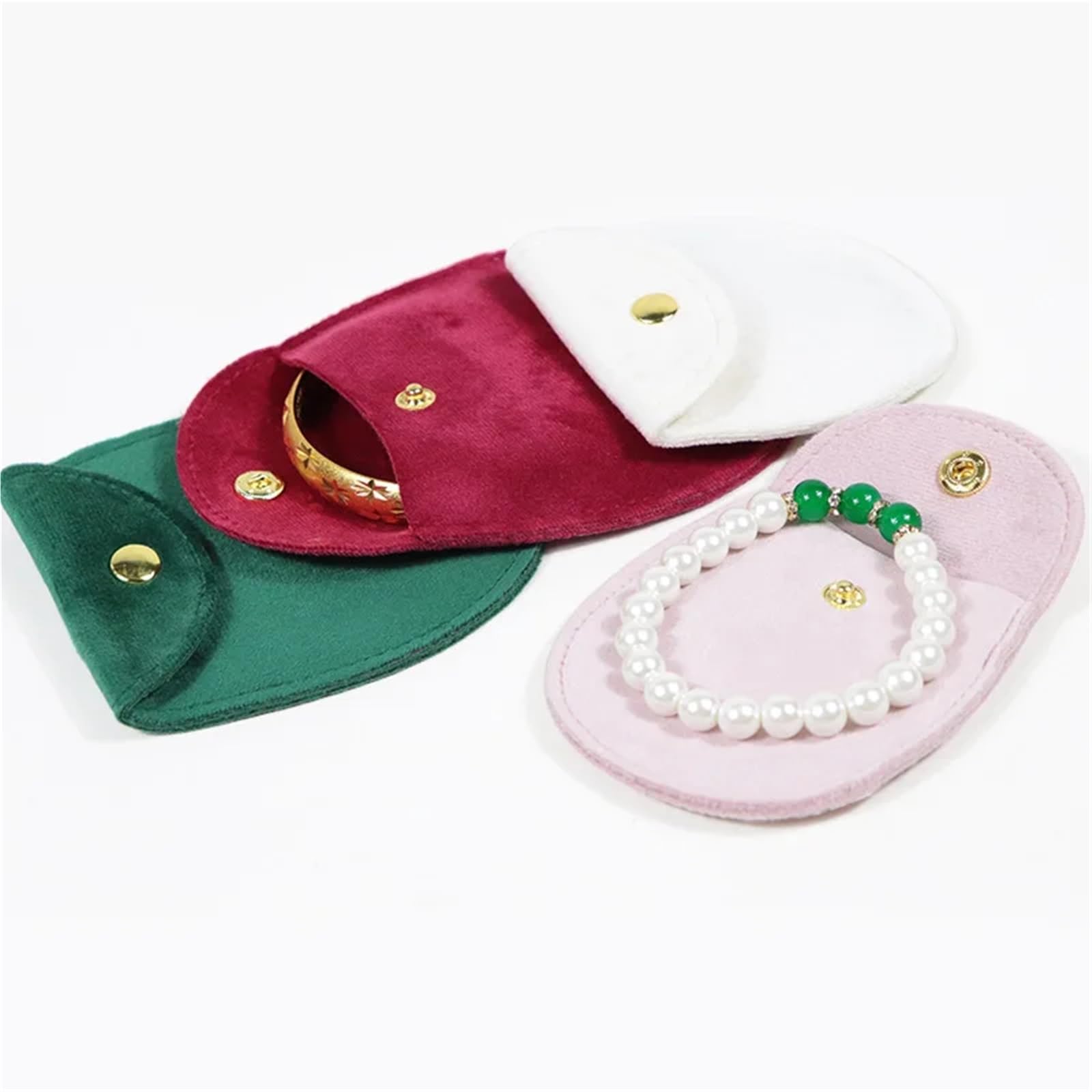 Schmuckbeutel 20 Stück halbovale Samt-Schmuck-Verpackungsbeutel, Ring, Ohrringe, Halskette, Armband, Geschenk, Aufbewahrung, Druckknopf, Reise-Organizer
