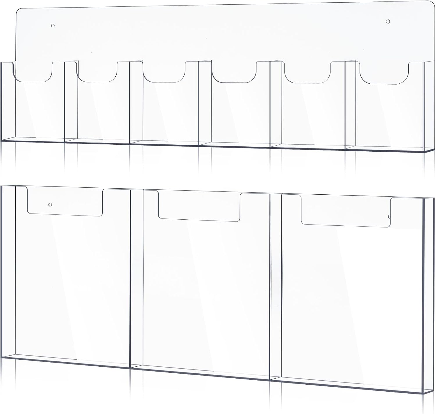 Sherr 2 Pcs Acrylic Brochure Pamphlet Holder Wall Mount 2 Sizes Fits for 8.5" x 11" and 4" x 9" Brochure Magazine Holder Literature Multi Slot Wall Mount Combo Display Clear Flyer