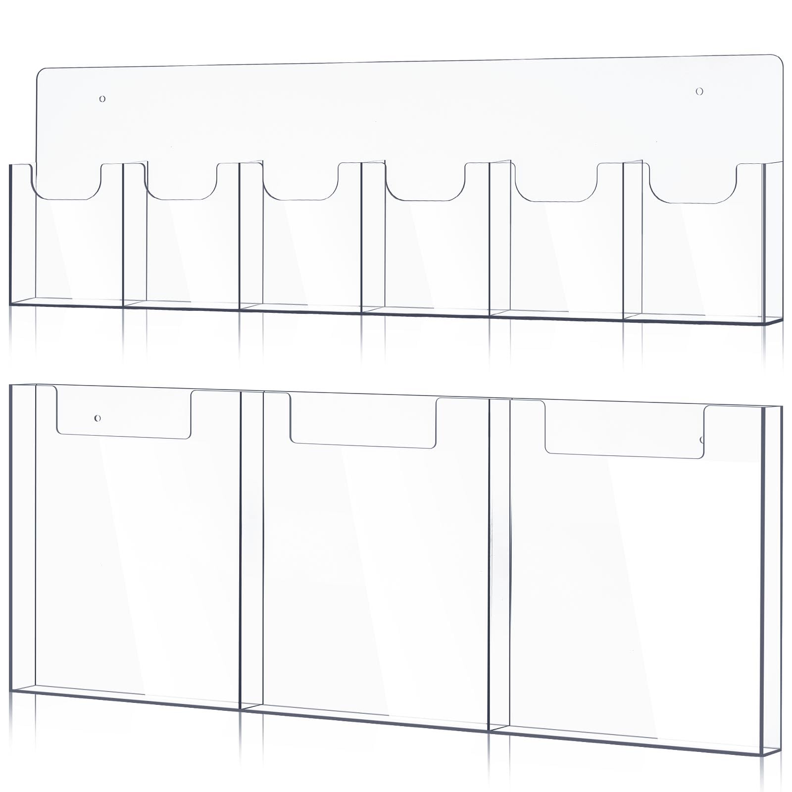 Sherr 4 Pcs Acrylic Brochure Pamphlet Holder Wall Mount 2 Sizes Fits for 8.5" x 11" and 4" x 9" Brochure Magazine Holder Literature Multi Slot Wall Mount Combo Display Clear Flyer