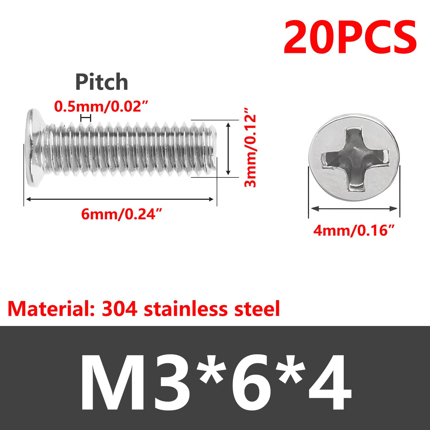 Qrity M3x6mm Vite a Testa Svasata, 20 Pezzi Piccole Viti Testa Phillips in Acciaio Inossidabile, Per Mobili, Macchina, Argento