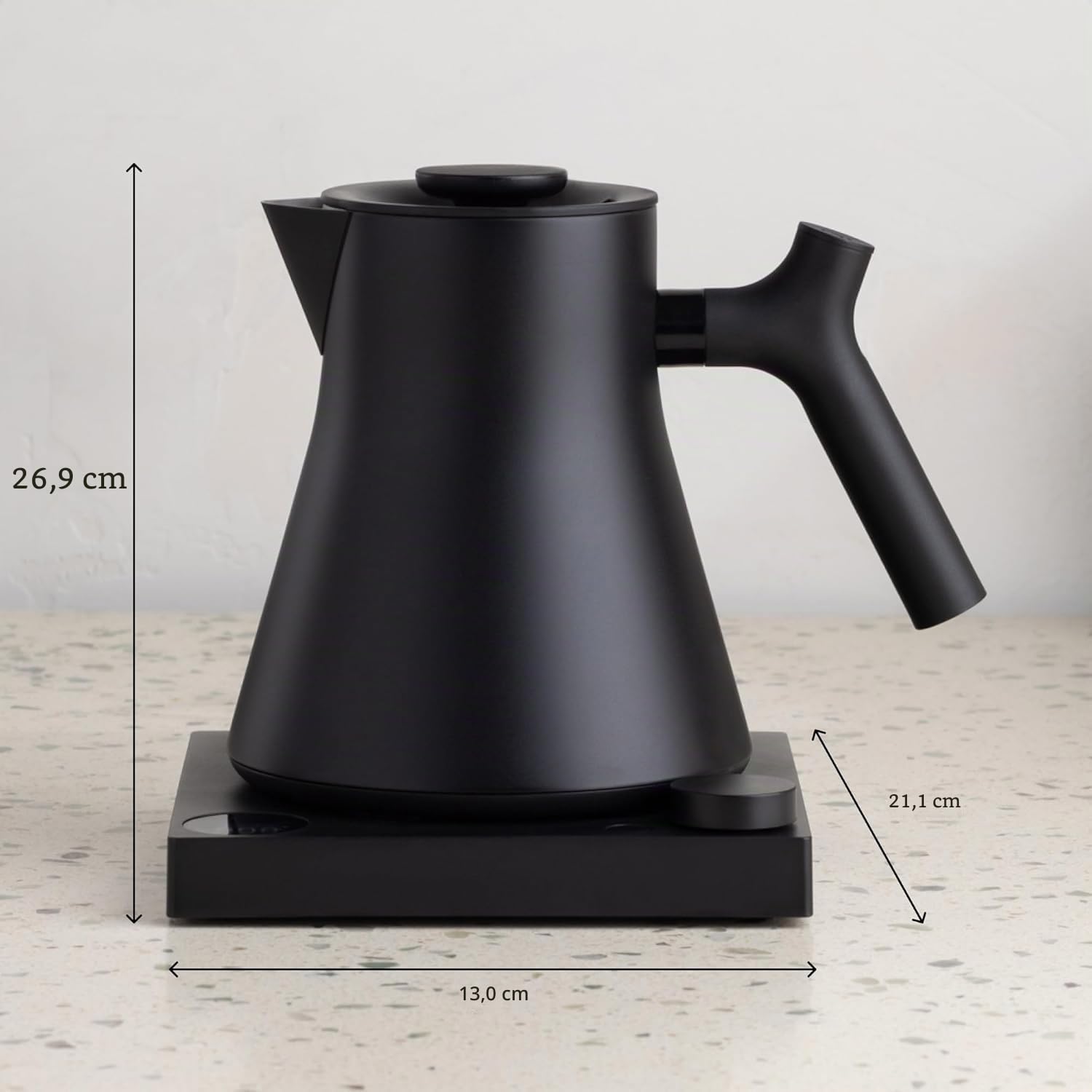 Hervidor Eléctrico de Té Fellow Corvo EKG Pro - Calentamiento Rápido, Control Preciso de Temperatura, Programación, Temporizador de Elaboración Integrado, EU Negro Mate con Mango de Nogal