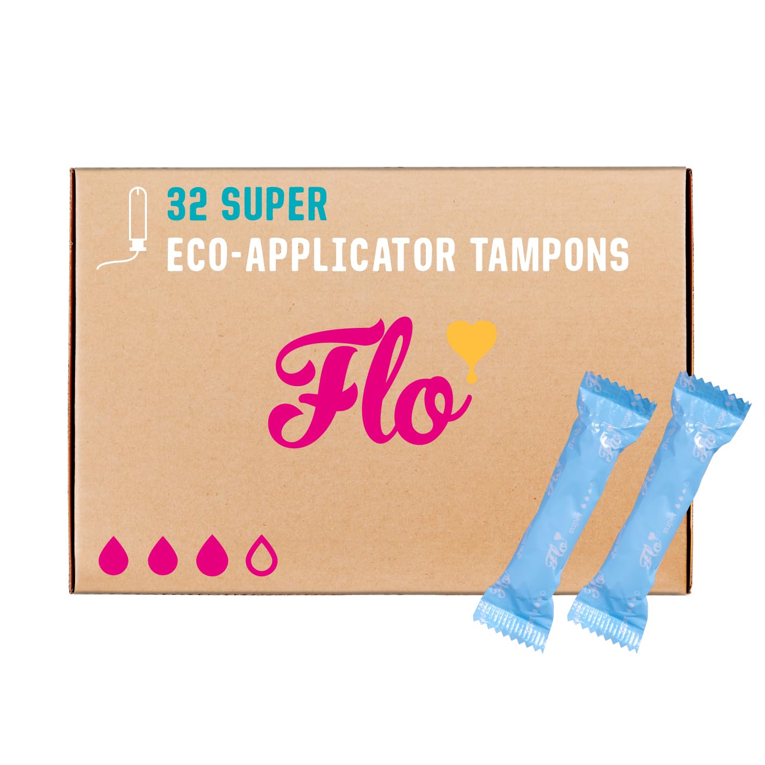 Flo Organic Cotton Applicator Super Tampons – Absorbent, Soft, Smooth Applicator - Super Flow Tampons - 32 Tampons