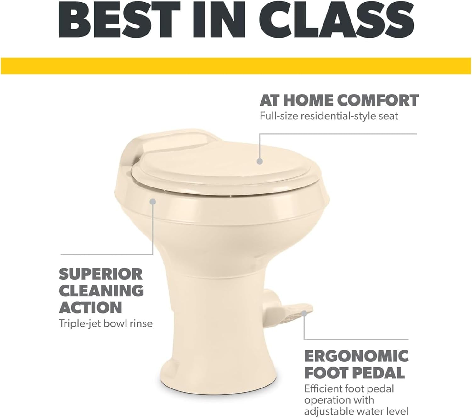Dome-Tic Standard Height RV Toilet Bone | Low Profile Bathroom Toilet for Camper Motorhome Travel Trailer | 302300073