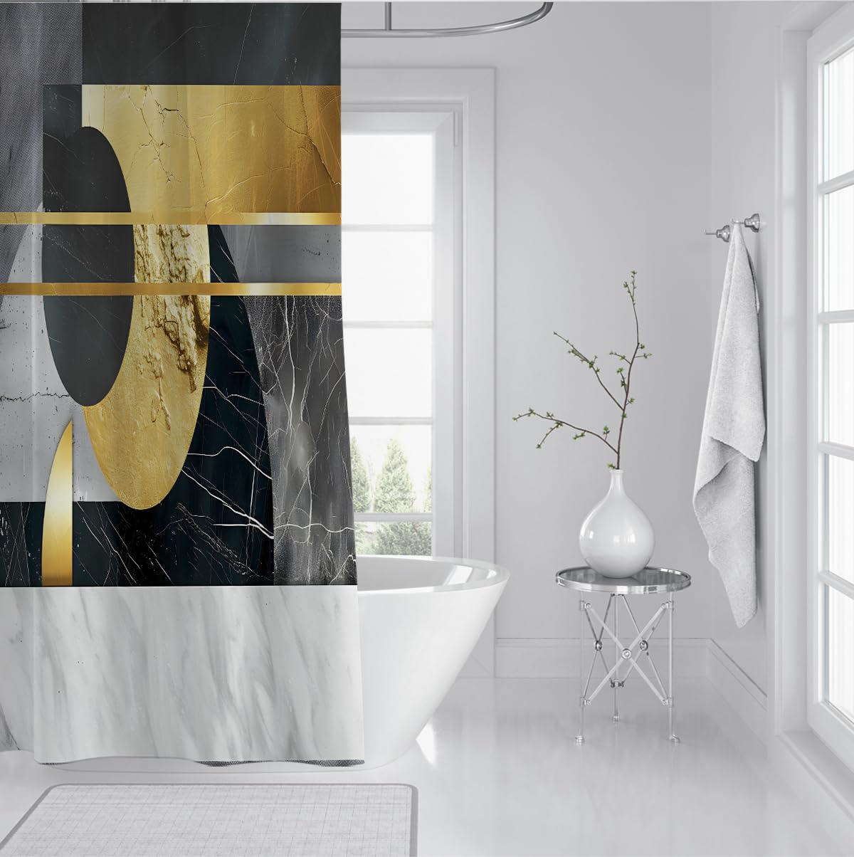 Rideau de Douche Patchwork géométrique Abstrait W180xL180 cm