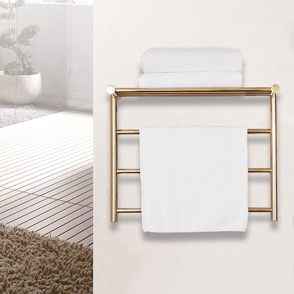 Calentador de Toallas de Acero Inoxidable, radiador toallero eléctrico de Lujo de Pared con Estante para baño, Dorado, 3 + 3 Barras, cableado.