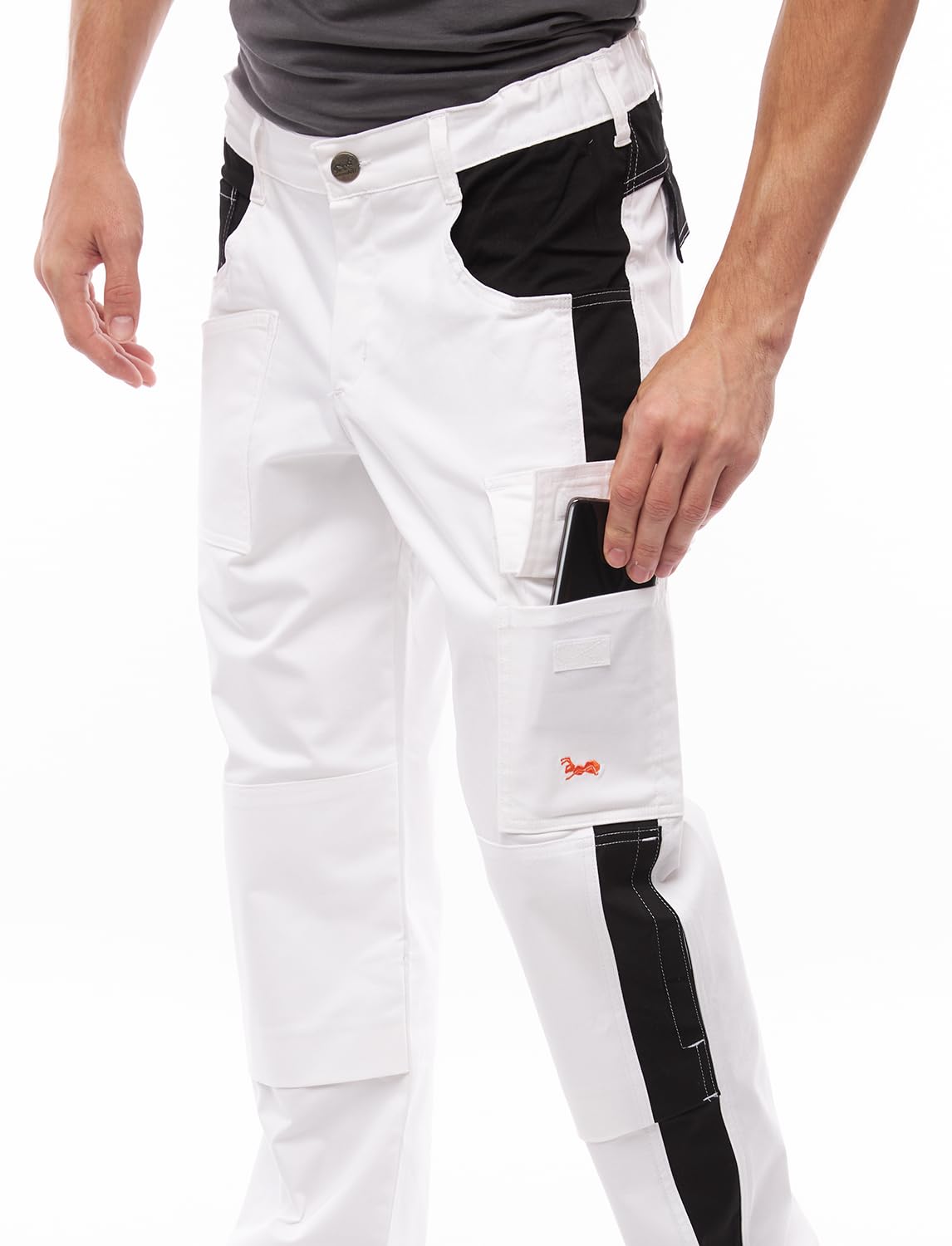 strongAnt Pantalones de Pintor para Hombre Powerstretch con Prácticos Bolsillos - Blanco-Negro Talla 46