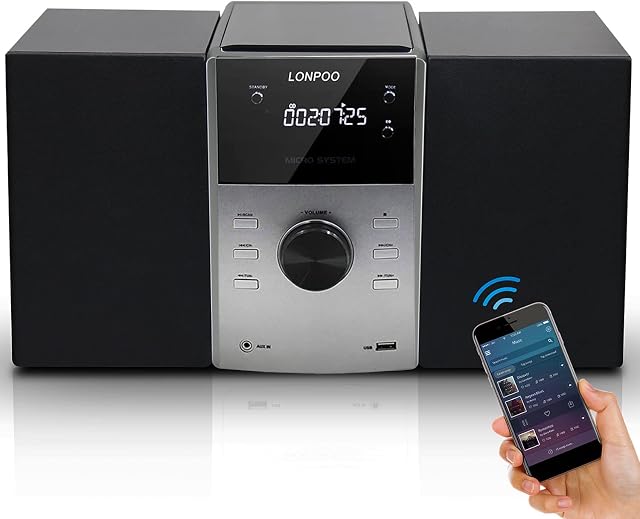 Micro HiFi-System Compact Stereo Systems- CD Player, Bluetooth, FM Radio, AUX-IN, USB playback, 2-Way Clear Sound Music System, DSP-Tech
