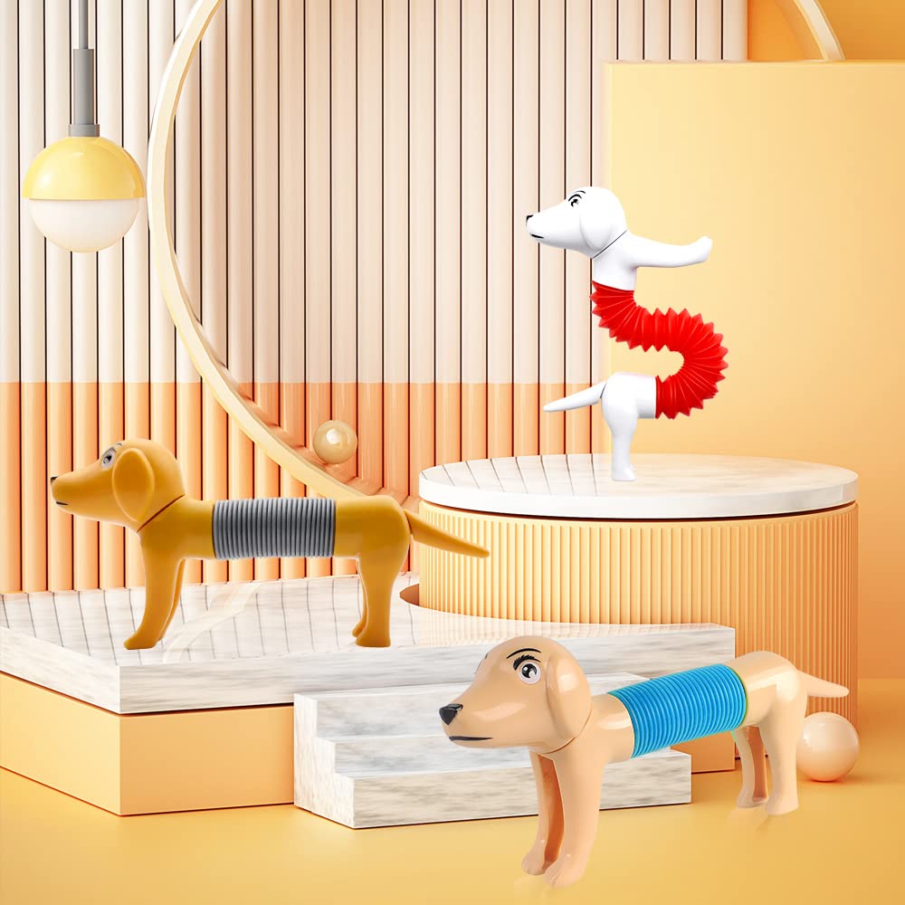 2 Pack Pop Tubes Toddler Sensory Toys, Creative Fidget Dog Toys Flexible and Variable with Pop Sound, New Stress Relief Fidgets Gift for 3-12 Ages Boys and Girls