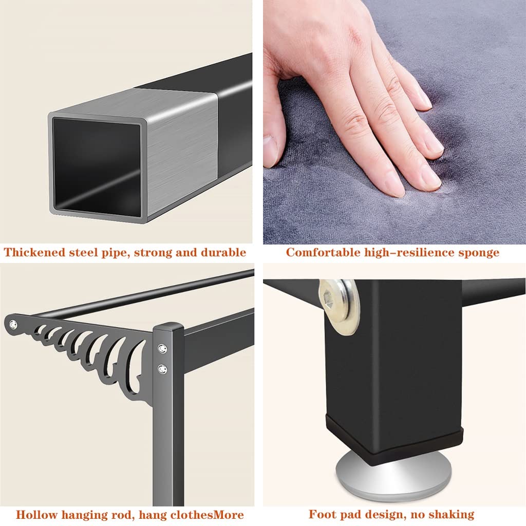 Porte-manteau industriel 4 en 1 et banc à chaussures avec crochets amovibles - Meuble d'entrée moderne pour la maison et le bureau - Design compact - Noir et gris
