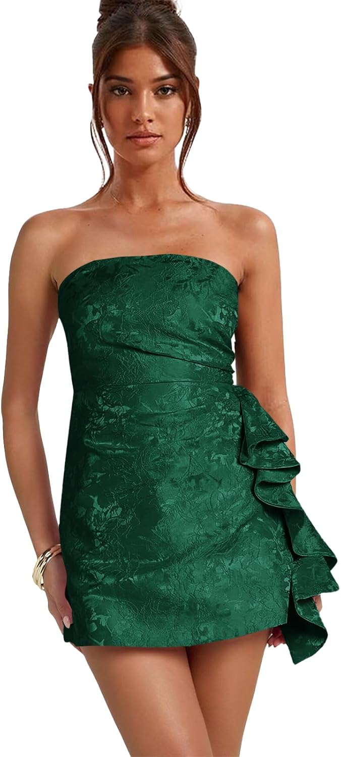 Homecoming Dresses for Teens 2025 Jacquard Satin Strapless Mini Formal Party Gowns Short HOCO Dress