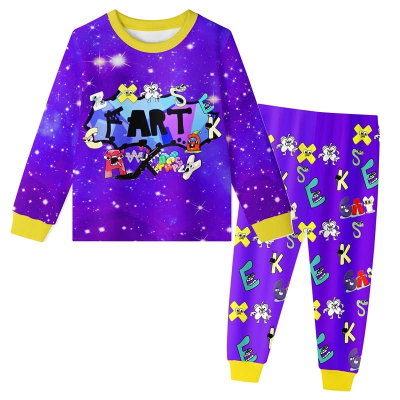 Chitoldeder Alphabet Lore Boys Pyjamas Set Long Sleeve Pjs Tops Home Clothes for Girls Kids 3-10 Years Starry Sky Printing Pajamas