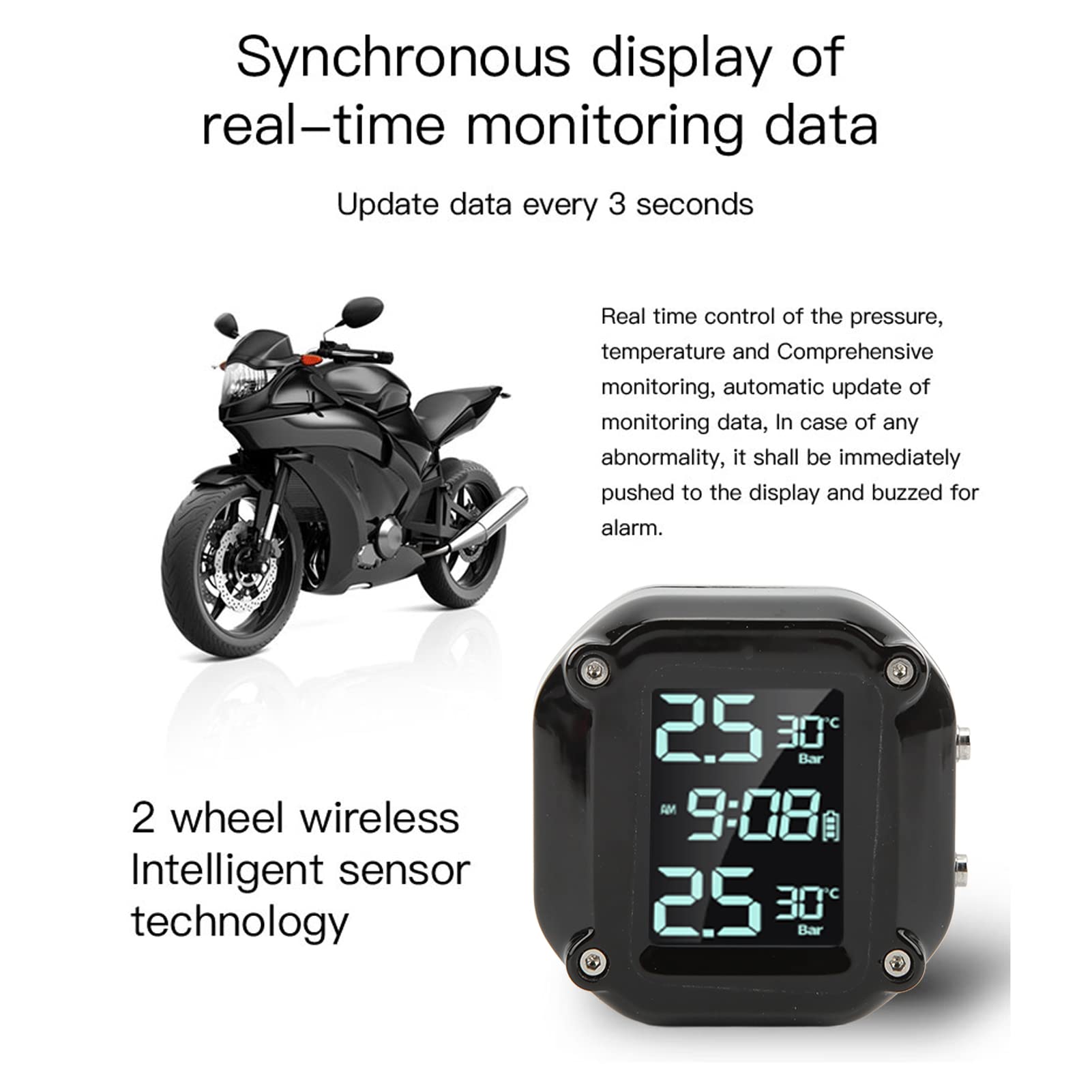 Aramox TPMS Per Moto - Monitor Pressione Pneumatici Ricaricabile USB Con 2 Sensori - Foto 4