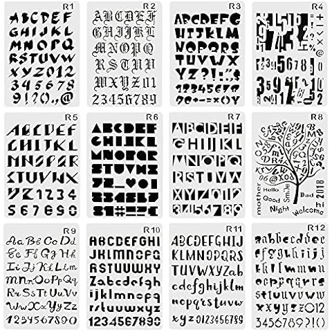 CCMART Plastic Bullet Journal Stencil Template Set of 12 with Letters Number Alphabet Symbol Pecfect for Planner/Notebook/Diary/Scrapbook/Journaling/Graffiti/Card DIY Drawing Painting Craft Projects Cover