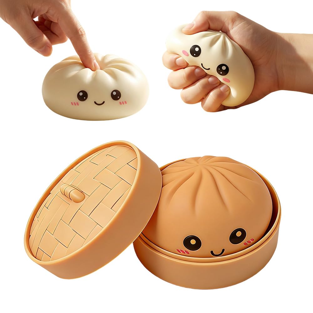 Dumpling Squishies Stress Ball, 2026 Upgraded Dumplings Stress Balls Fidget Sensory Balls, Squeeze Dough Ball Stress Relief Hand with Food Steamer, Relaxation Gift (Purple) — view 10