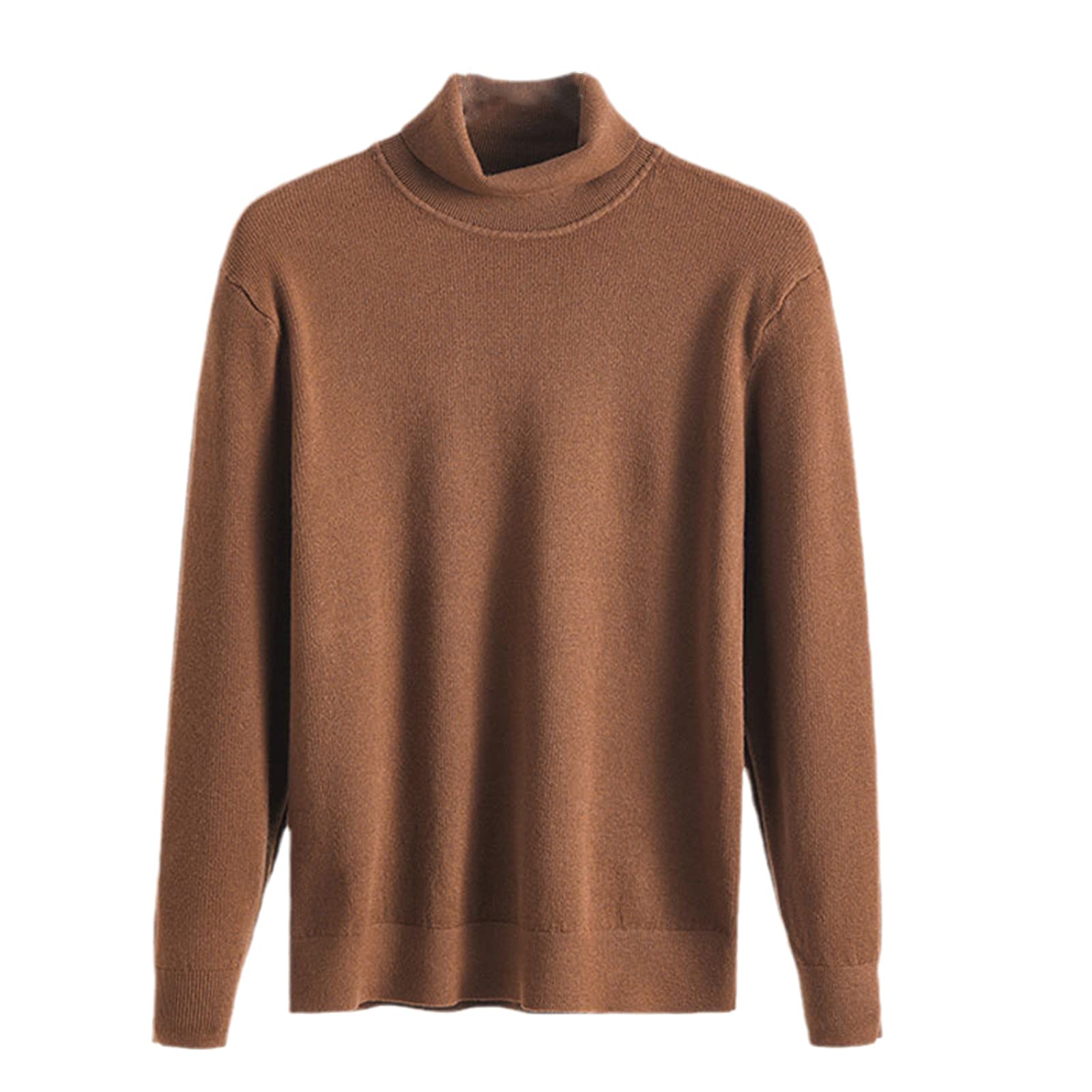 Męski ciepły sweter z golfem solidny modny sweter na co dzień gruby sweter, Brązowy, XL