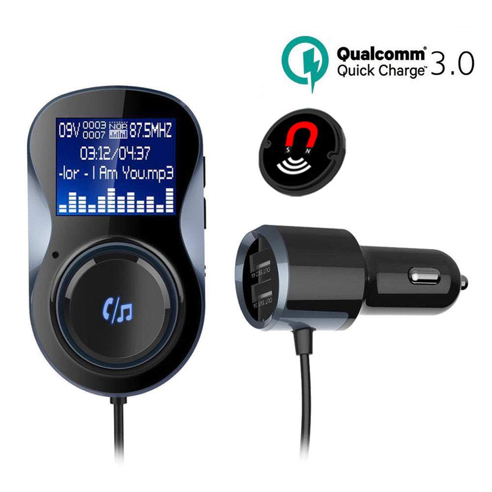 Bluetooth FM Transmitter for Car, Wireless Bluetooth 4.1 in-Car Radio Adapter Car Kit with Handsfree Calling, 3 USB Ports, LED Display, Stereo 4 Modes Music Play