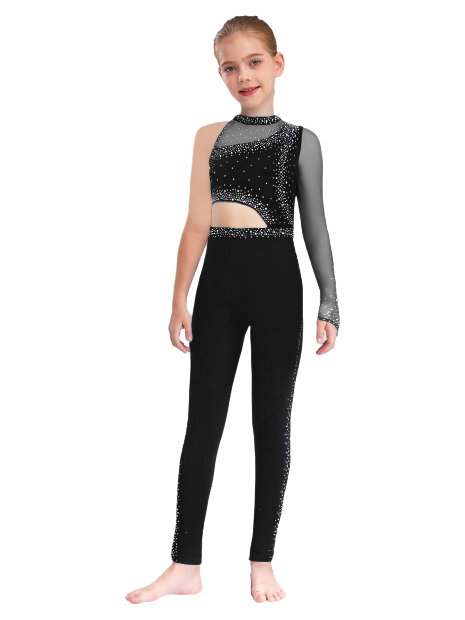 Maillot de Danza para Ballet Niña Mono Deportivo de Manga Completa un Hombro con Brillante
