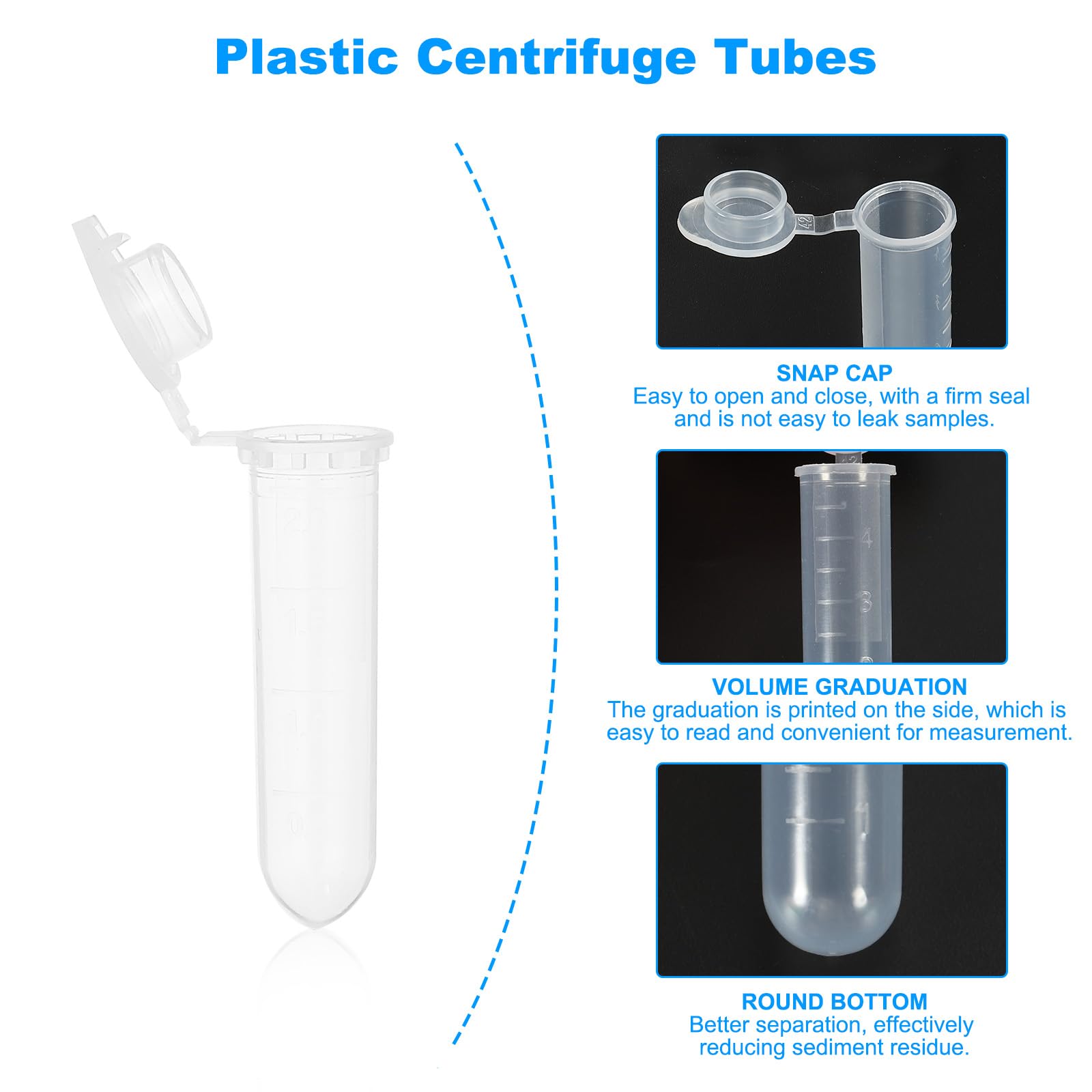 PATIKIL 5ML Tubos De Plástico Para Centrífuga, 900 Pcs Tubos De Centrífuga De Fondo Redondo Con Tapa De Presión Y Marcas Graduadas Para Almacenamiento De Muestras, Transparentes