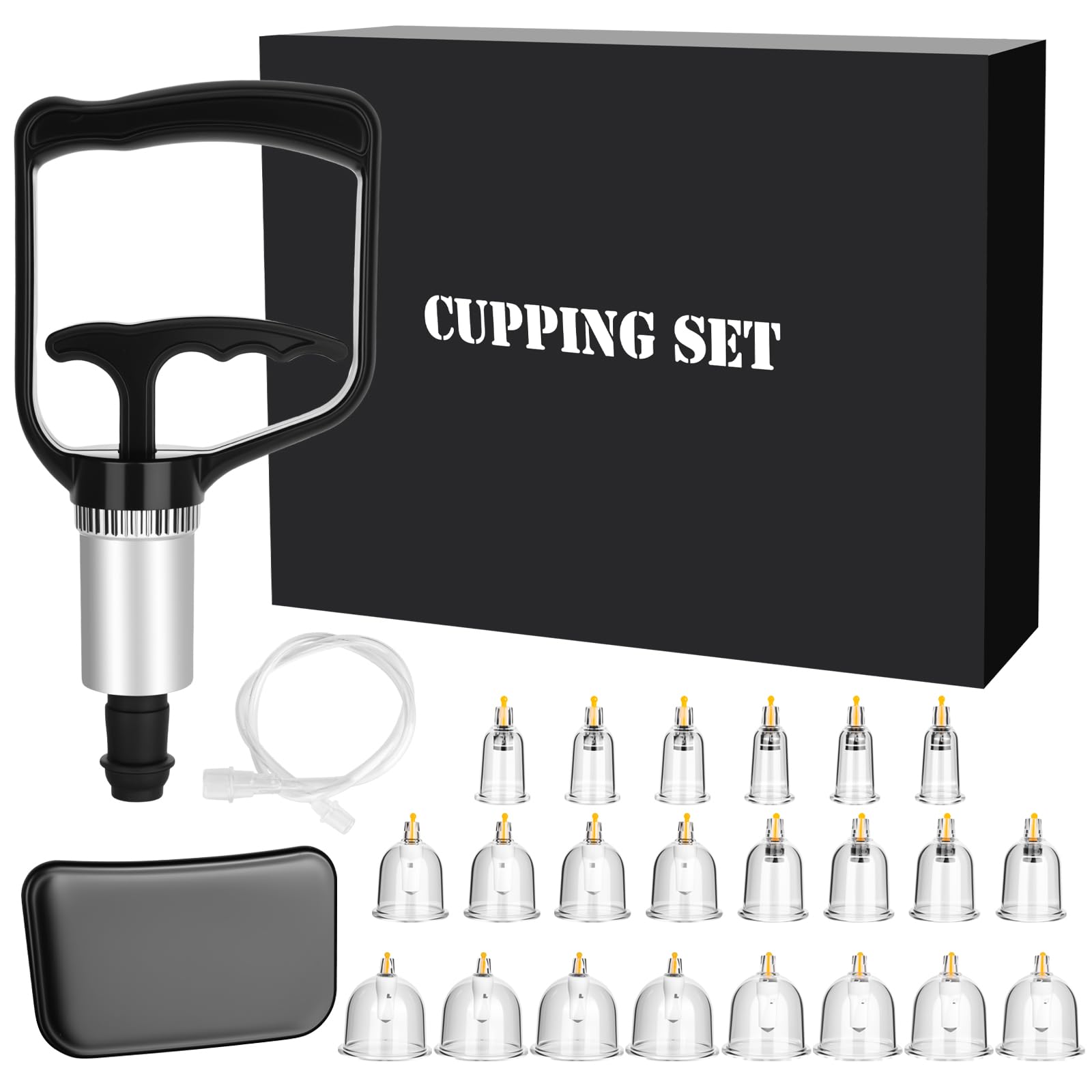 Lot de 22 ventouses en verre – Set de ventouses en plastique avec pompe à vide, ventouses pour massage, ventouses, dos, nuque, anti-cellulite, accessoires de thérapie