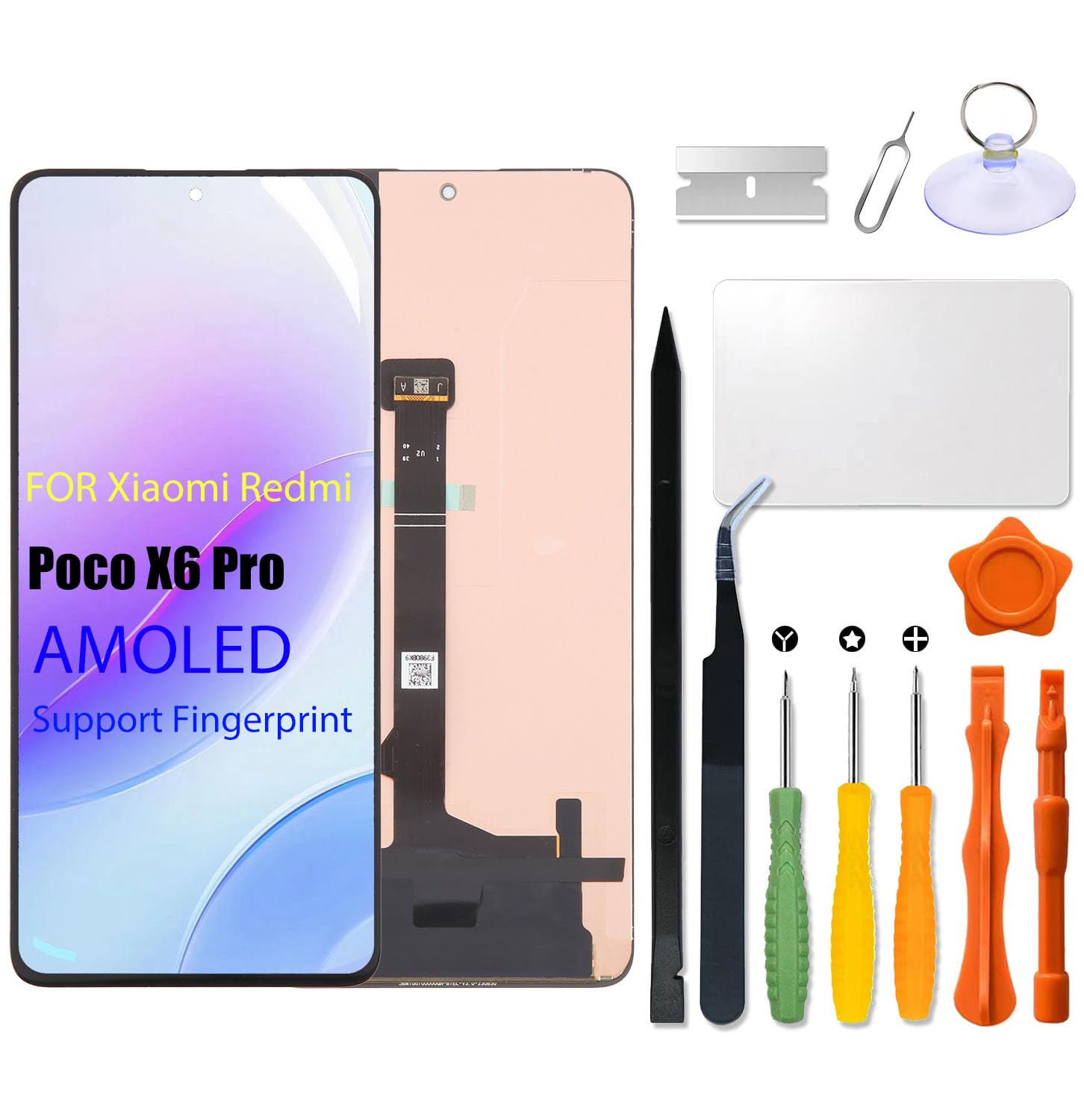 Écran de rechange AMOLED pour Xiaomi Poco X6 Pro 5G | 2311DRK48G, 2311DRK48I, écran tactile LCD, numériseur, avec kit de réparation (prise en charge des empreintes digitales)