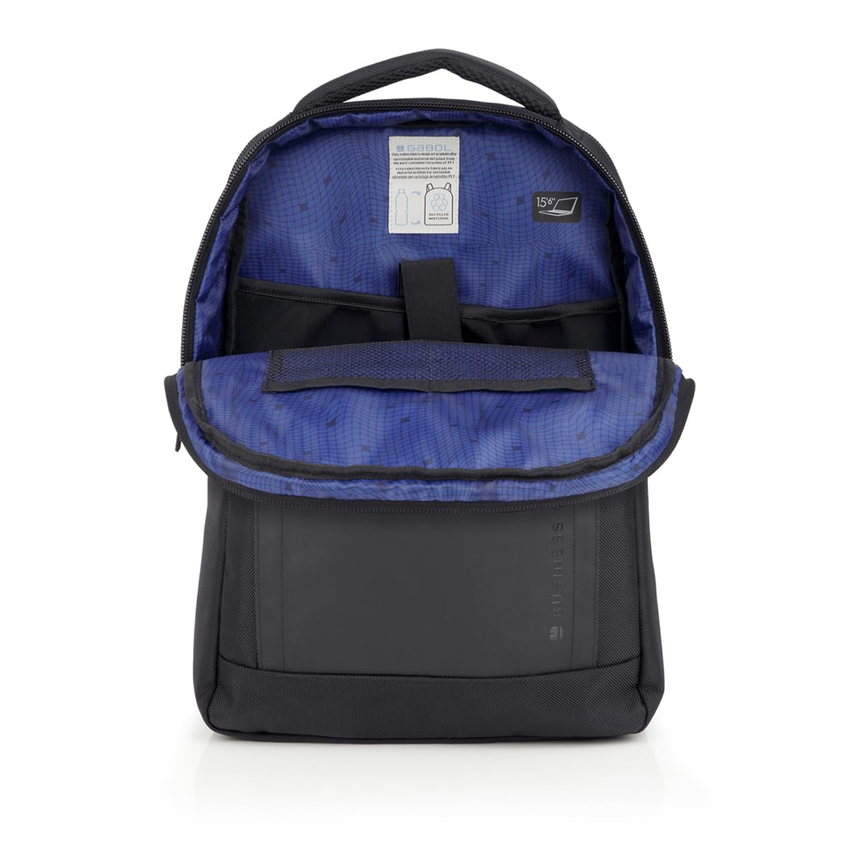 Gabol - Mochila para Portátil 15,6" Pixel 31x43x12 cm - Capacidad 14L - 2 Compartimentos y Acople a Maleta - Diseño Español en Poliéster Resinado y Material Libre de PVC - Negro