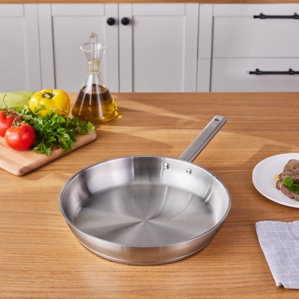 Karaca Silver Elite 30 Cm Stainless Steel Induction Frying Pan – Pfoa‑Free 18/10 Cookware, Dishwasher Safe, Finish