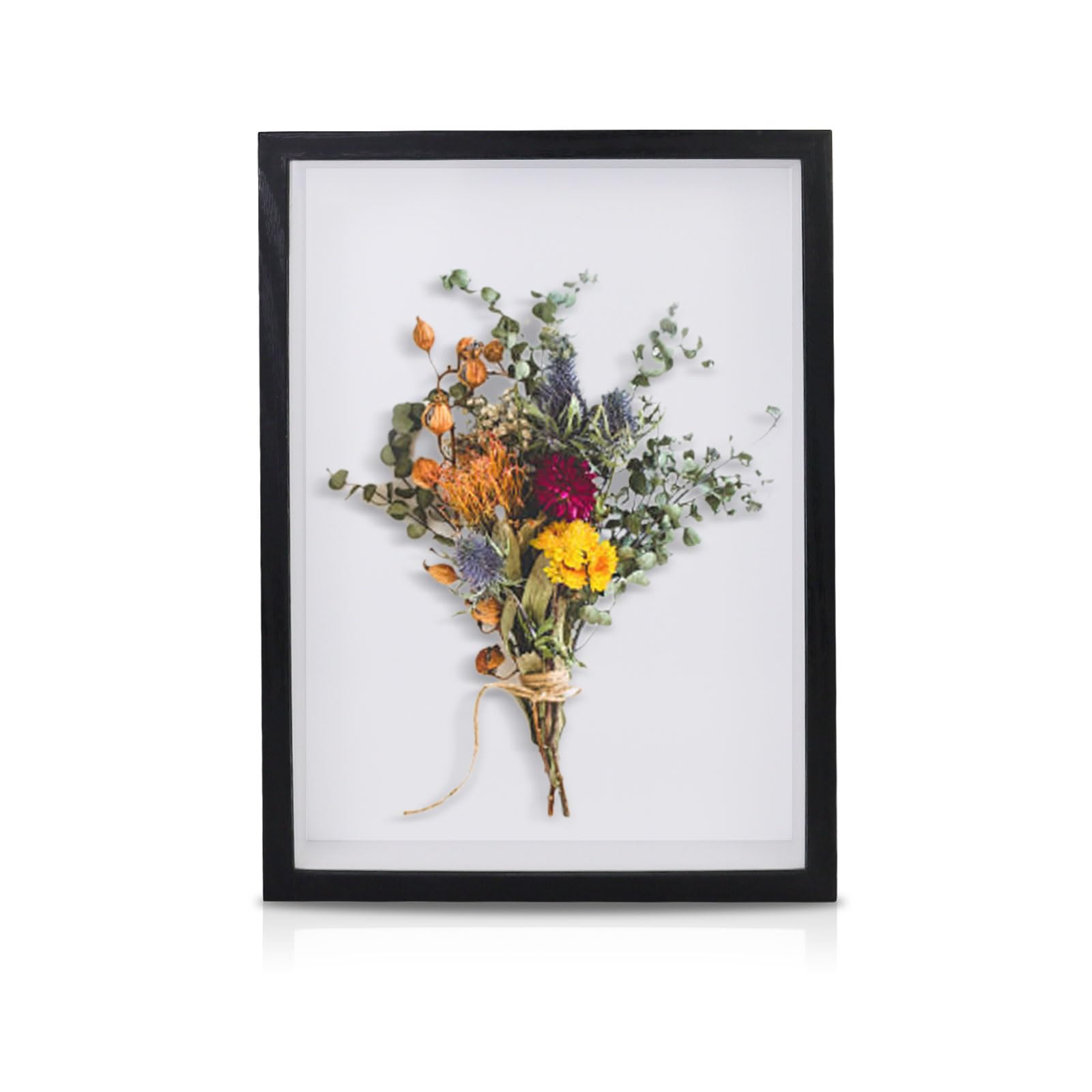 FuninCrea 3D Shadow Box Frame 3 cm Inner Depth Wooden Deep Box Frames for Tabletop and Wall, A4/ 8 Inch Deep Frame Display Box Wall Mount Deep Picture Frame for Flower Memorabilia (Black, A4)