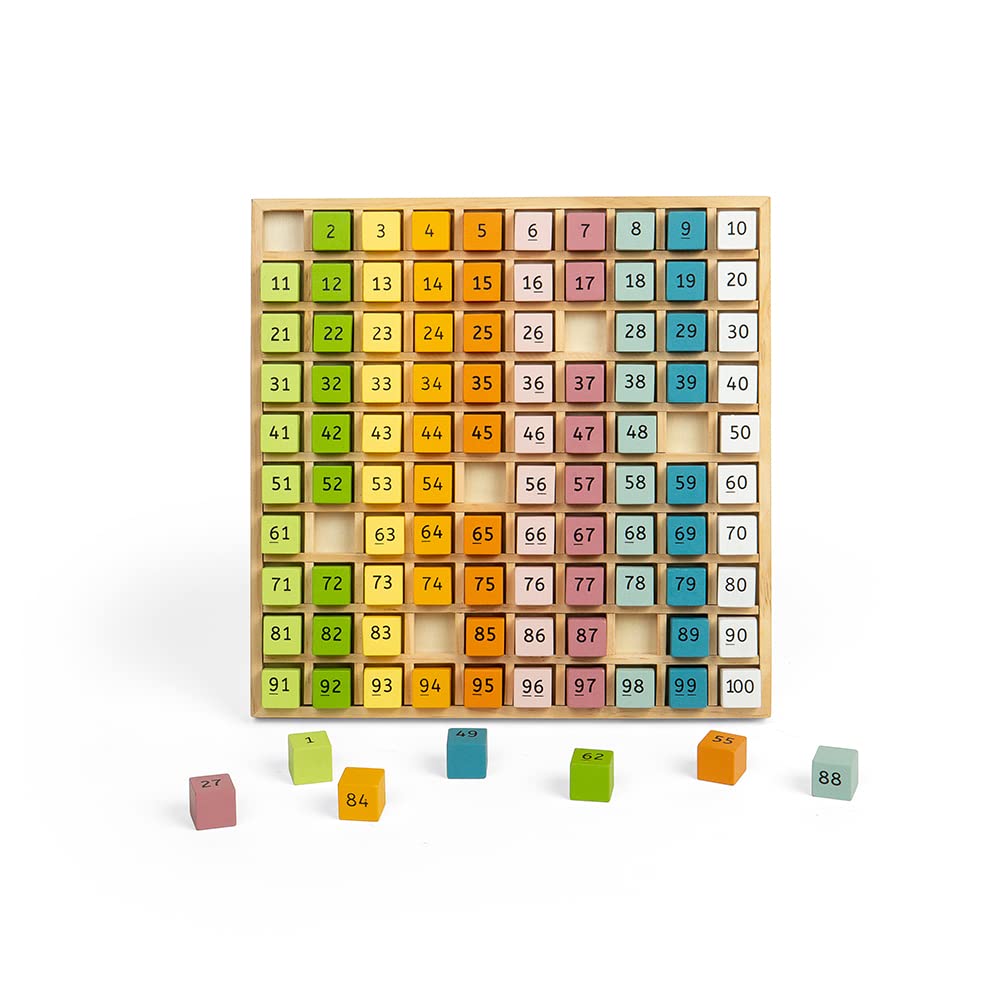 Bigjigs Holz-Zahlentafel 1-100 – 100-teilig, Pädagogisches Spielzeug Ab 3 Jahren