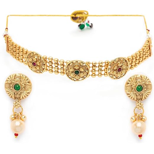 Floral Gold Plated Choker Necklace Set