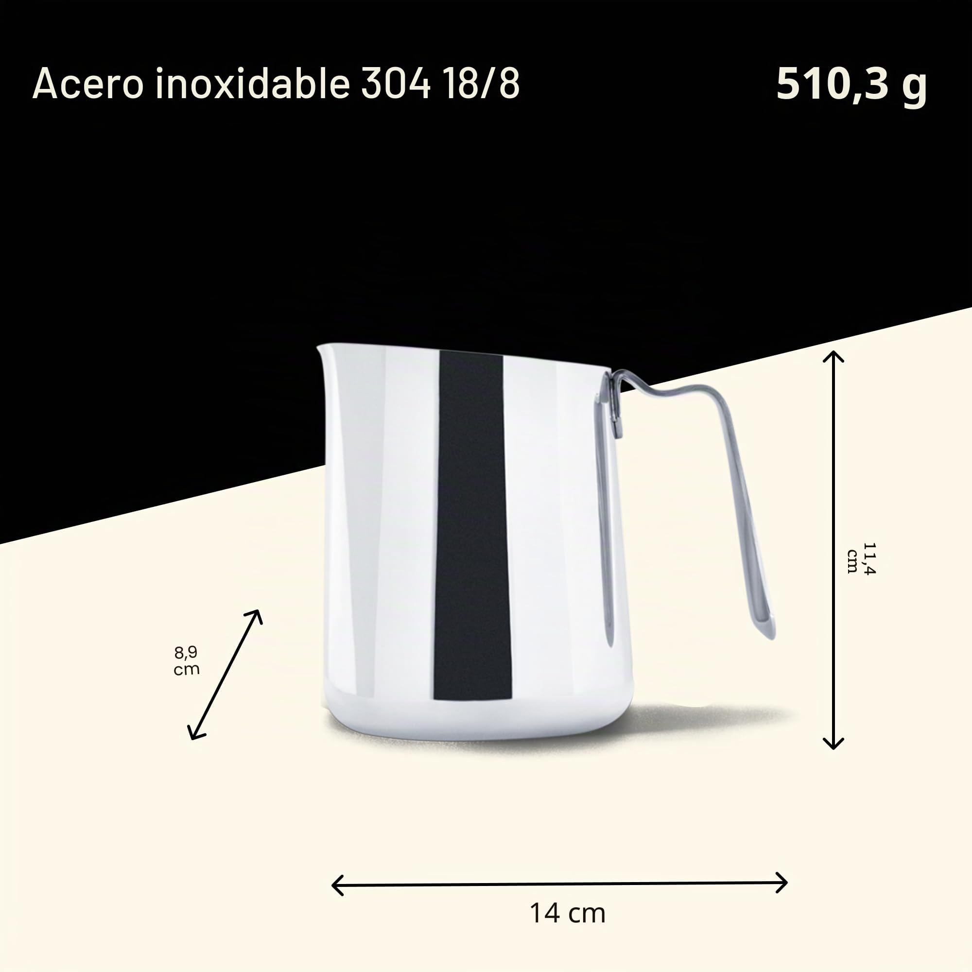 Fellow Eddy jarra de vapor para espumar leche y arte de precisión para latte, ayuda a medir, boquilla estriada, pliegue frontal afilado, acero inoxidable 304 18/8