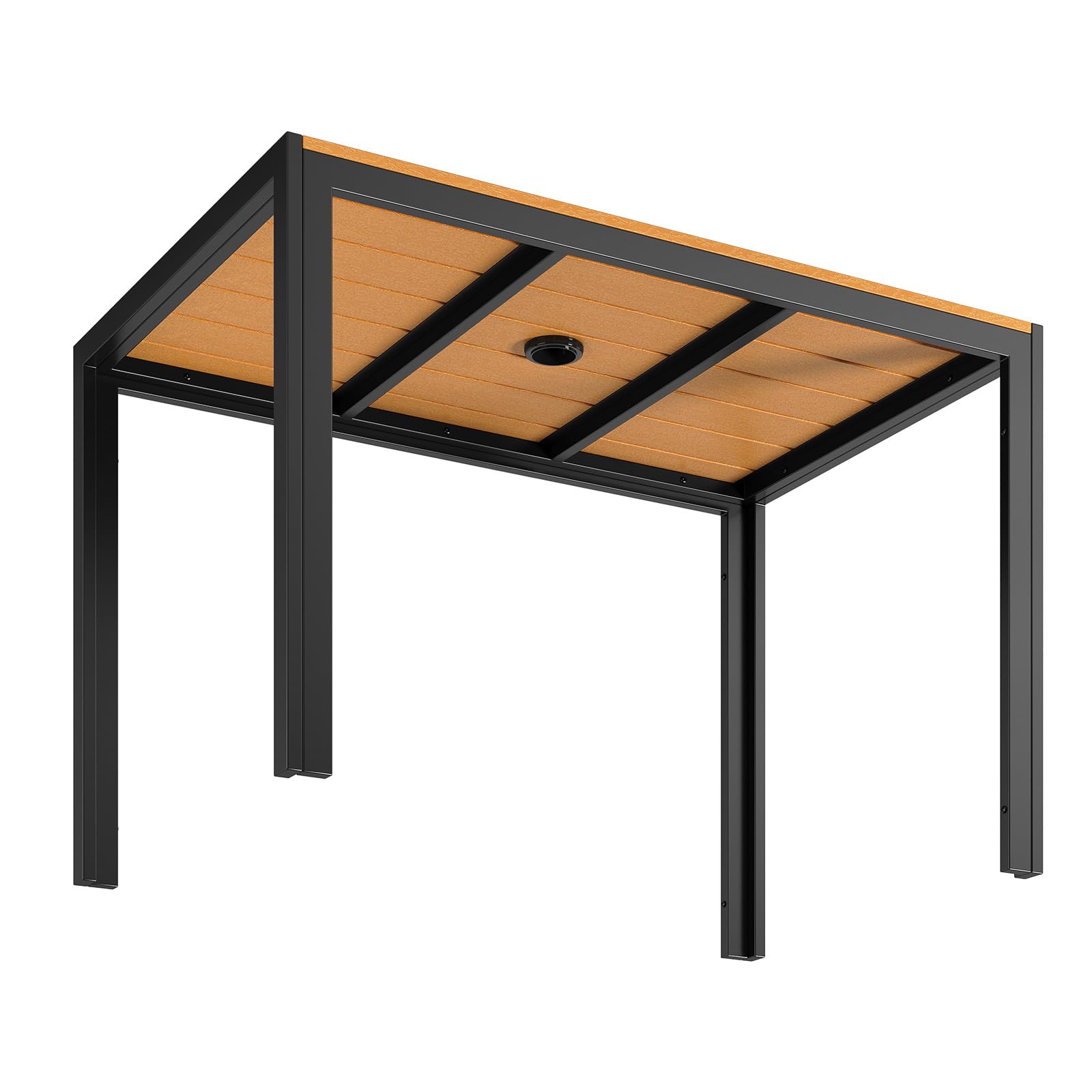 LIFERUN Gartentisch mit Schirmloch 110x70 cm, Balkontisch Wetterfest | Terrassentisch Aluminium, WPC Tischplatte, Rechteckiger Esstisch Garten für 4-6 Personen, Teakbraun