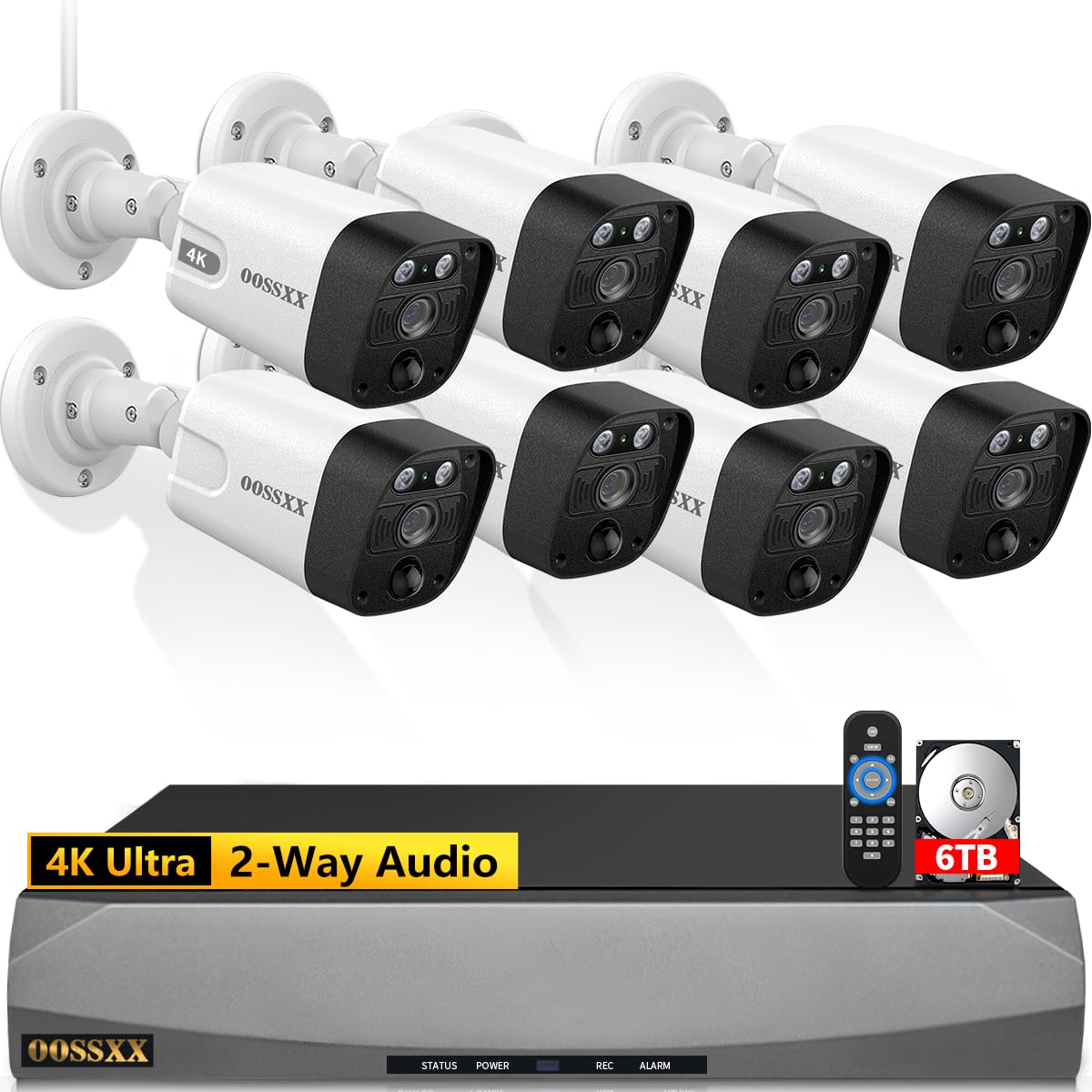 (4K/8.0 Megapixel &amp; 130° Wide-Angle) 2-Way Audio PoE Camera Wired Outdoor Home Security Camera System Indoor Video Surveillance IP Cameras Surveillance System (8Cam-6TB(JP))