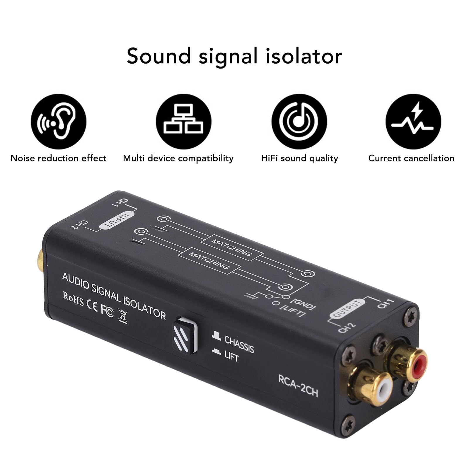 Eliminatore di Ronzio Isolatore di Rumore del Circuito di Massa Filtro del Segnale Audio a 2 Canali per Mixer per Microfono da Conferenza