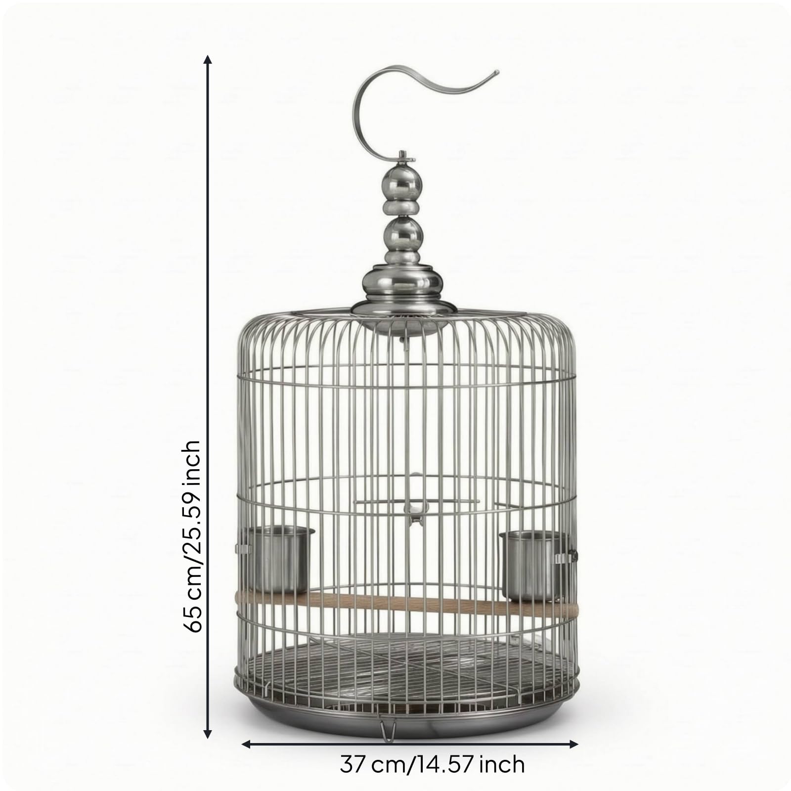 Cage à Oiseaux en Acier Inoxydable Dôme Cage à Oiseaux Ronde Stable Volière avec Perchoir pour Perruches, 38型