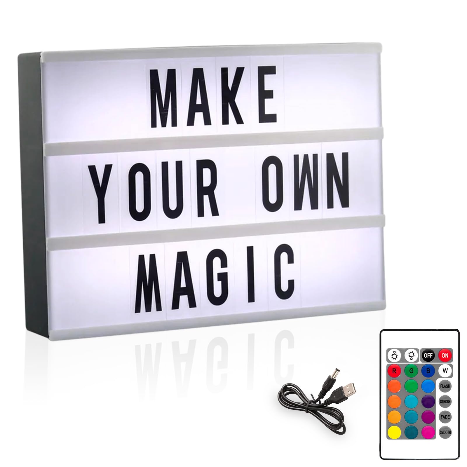 Boîte lumineuse LED avec 16 couleurs changeantes, 4 modes flash, 104 lettres + 88 emojis numérotés, 192 cartes transparentes, boîte lumineuse A5 pour filles et adolescents, mariage, fête