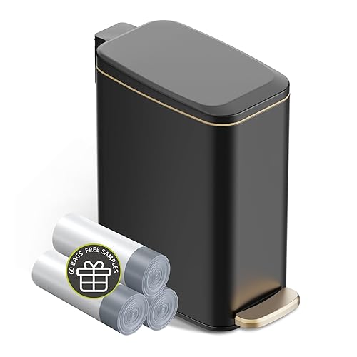 Miniatura 7 de Cubo de basura pequeño para baño con tapa de cierre suave, cubo de basura de acero inoxidable de 1.6 galones con cubo interior extraíble, pedal