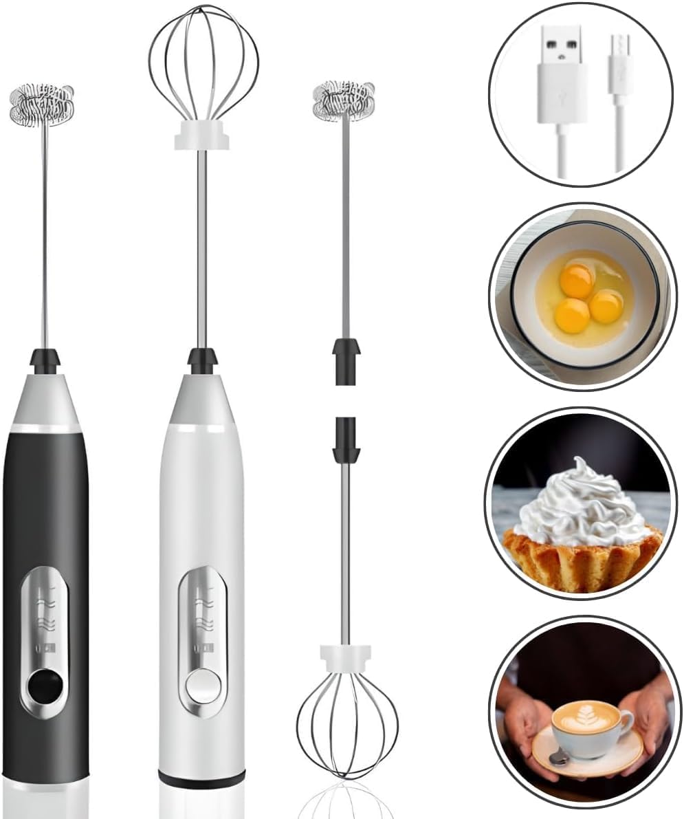 Mini Mixer Inox Portátil Elétrico USB Recarregável 2 em 1: Prepara Bebidas Cremo
