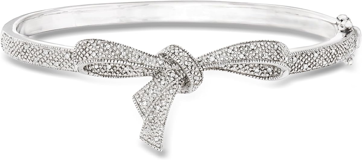 Ross-Simons 0.15 ct. t.w. Diamond Bow Bangle Bracelet in Sterling Silver