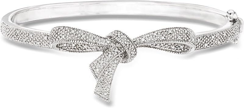 Ross-Simons 0.15 ct. t.w. Diamond Bow Bangle Bracelet in Sterling Silver