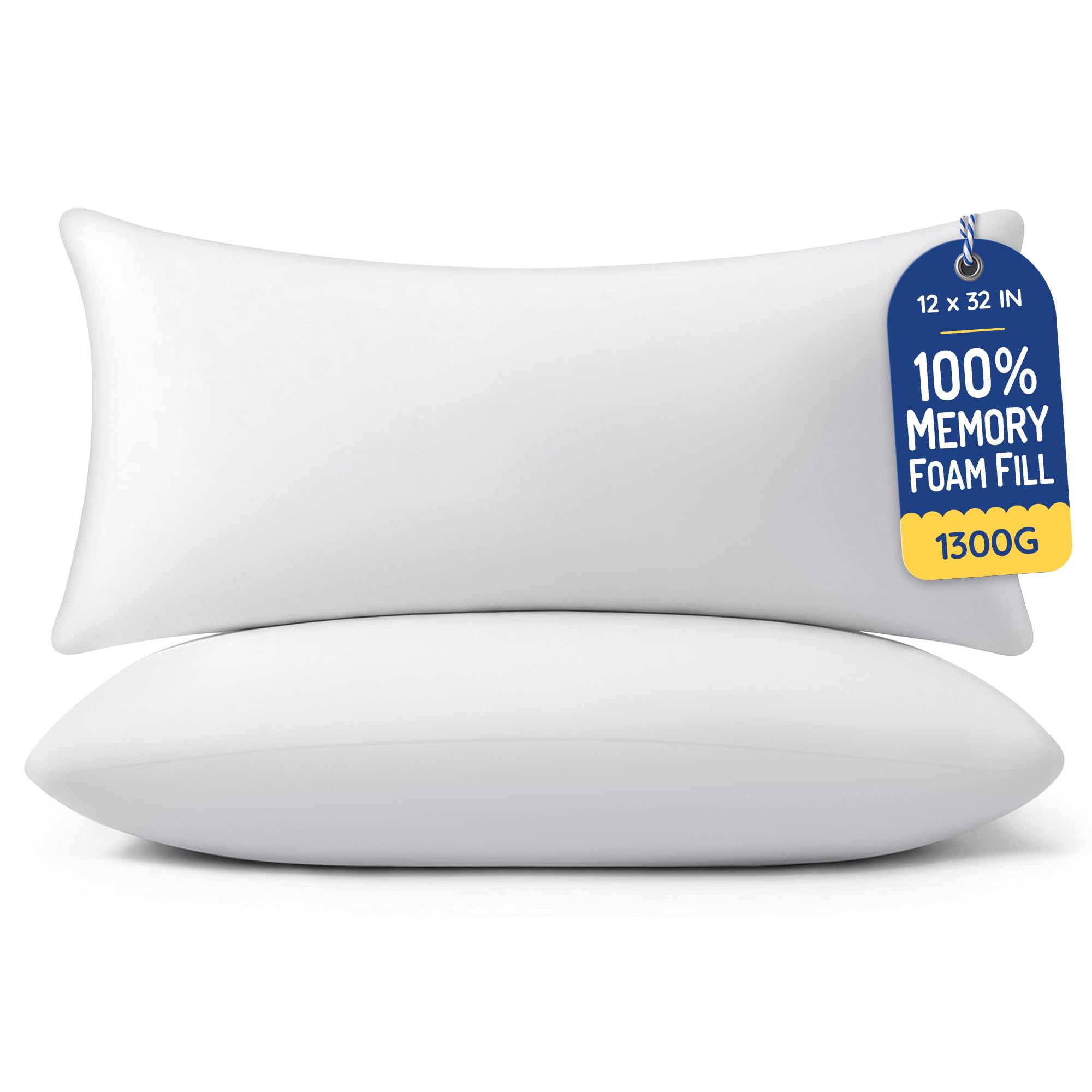 AM AEROMAX 12x32 Memory Foam Throw Pillow Inserts, 2 Pack, Lumbar, White