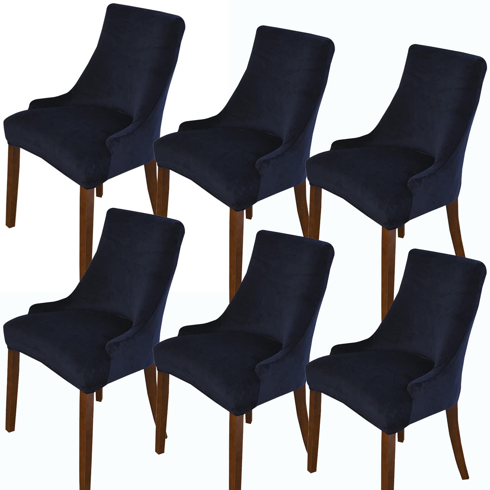 Housses de chaise avec accoudoirs lot de 6 en velours extensible pour salle à manger bleu roi
