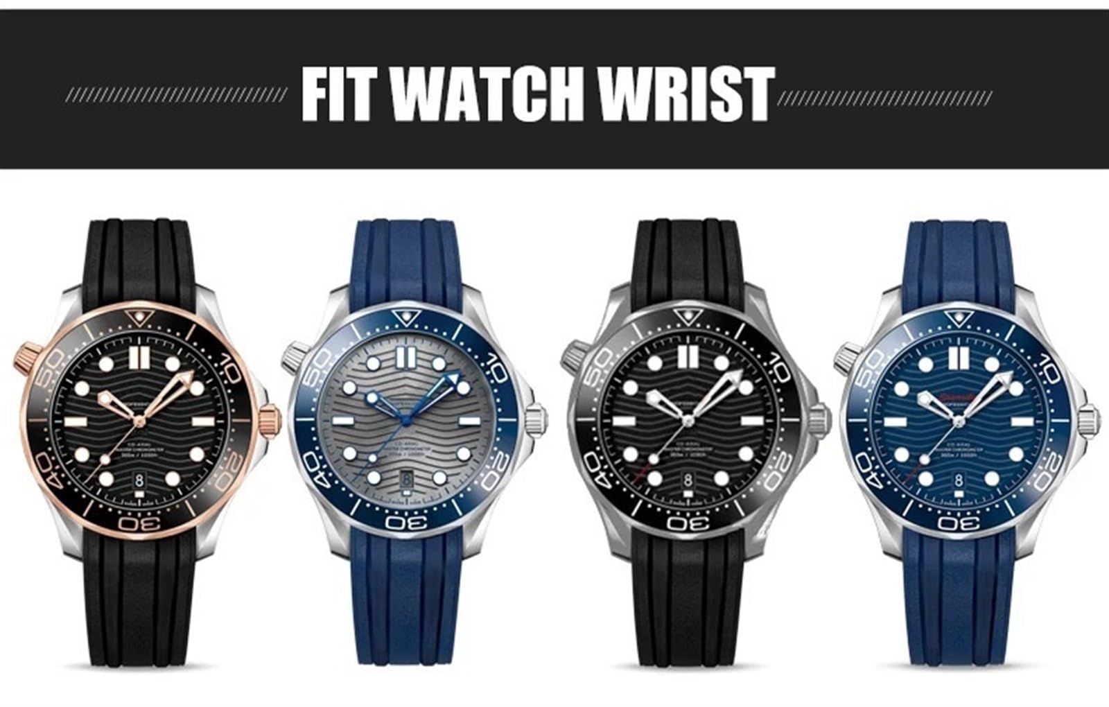20mm 21mm 19mm pasek do zegarka z gumy silikonowej fluoru dla Omega New Seamaster Diver 300 czarny niebieski miękki pasek do zegarka(Green rose gold,21mm)