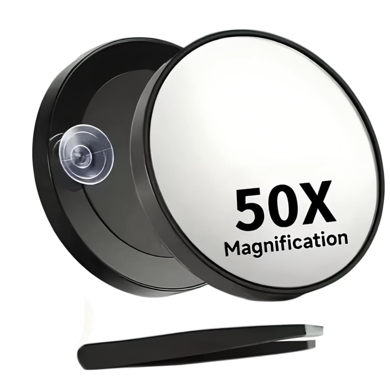 50x Magnifying Makeup Mirror,Suction Cup Mirror,Travel Magnifying M-irror 50x,Small Compact,With Suction Cup & 1 Tweezers,For Travel,Detailed Makeup,Skincare & Contact Lens Wear,8.8 Cm Diameter