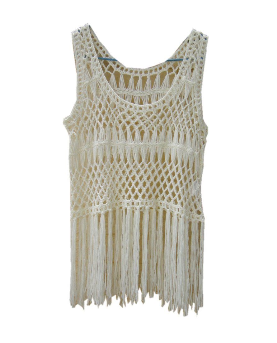 tinacrochetstudioFringe Vest Handmade Crochet Crop Top Hippie Bikini Cover Up Ivory